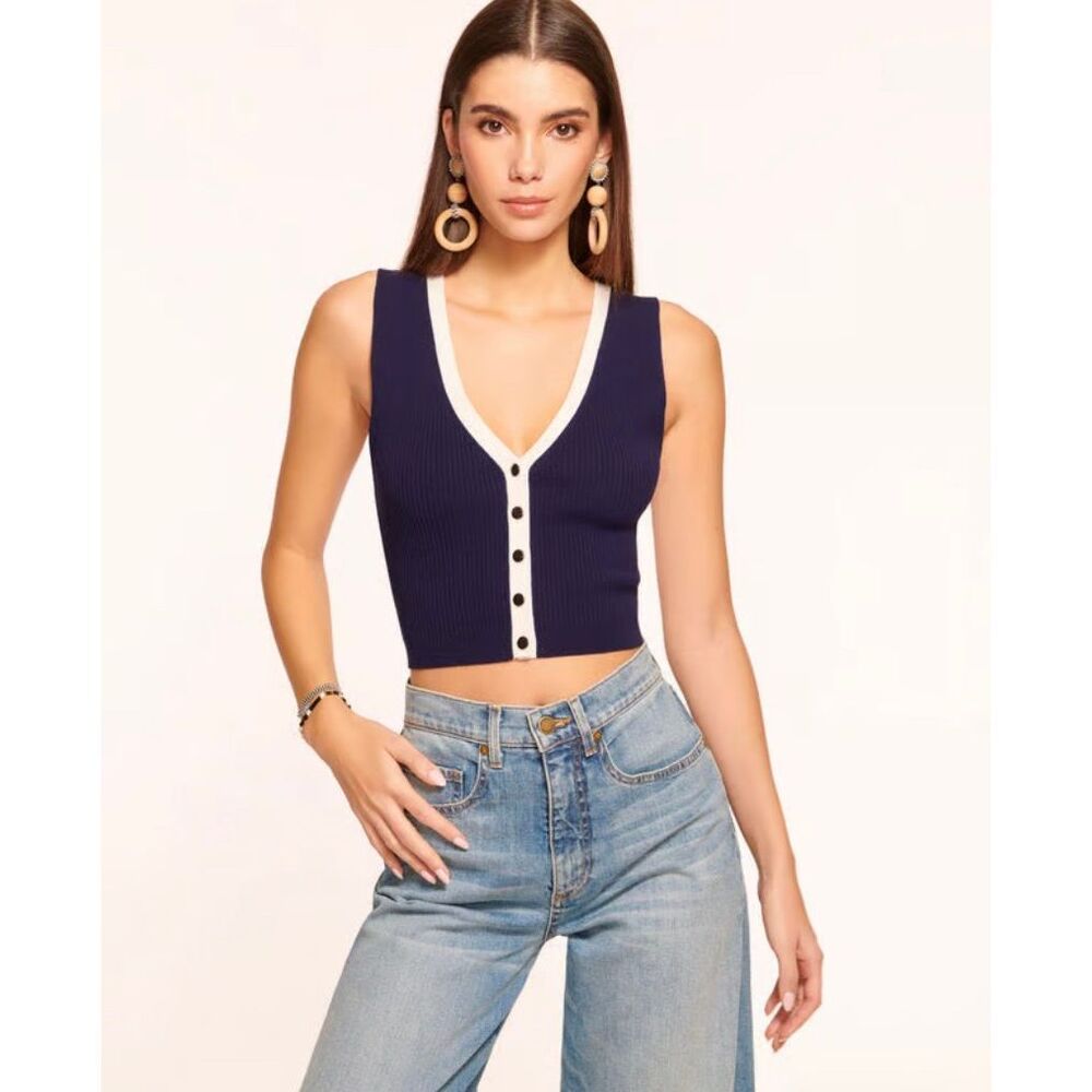 Ramy Brook Aiyana Colorblock Crop Tank Top Sweater XS in sample color cobalt blu